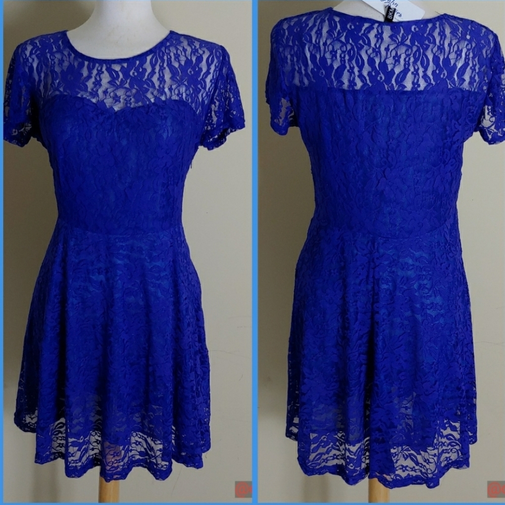 NWT Blue lace fit & flare dress